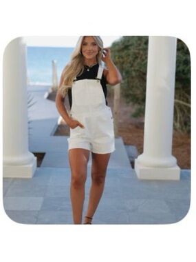 These Three Boutique-Main Strip White Denim Short Overalls